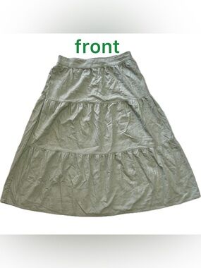 Matty M Women’s Sage Green Tiered A-Line Midi Skirt 55% linen